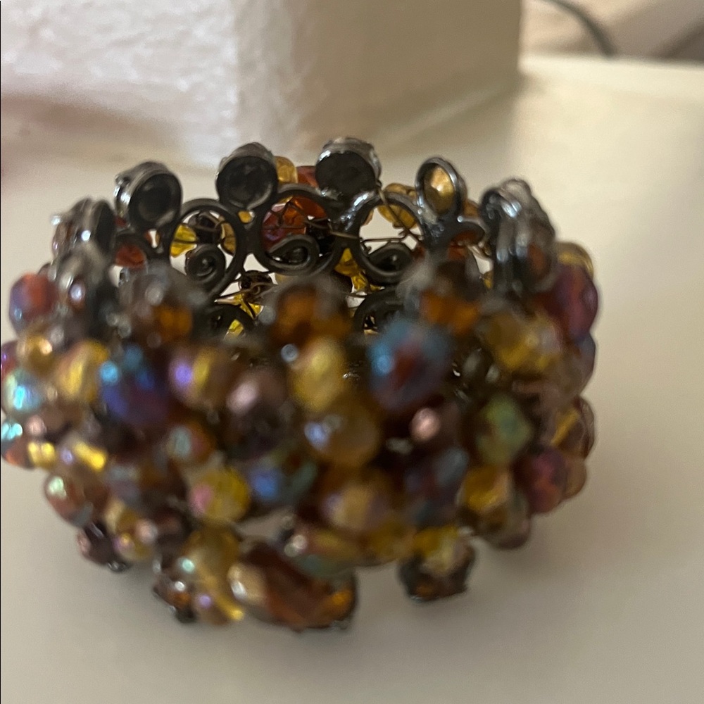 Set of 4 Pier 1 Beaded Napkin rings Metal Amber Gold Gun Metal NWT